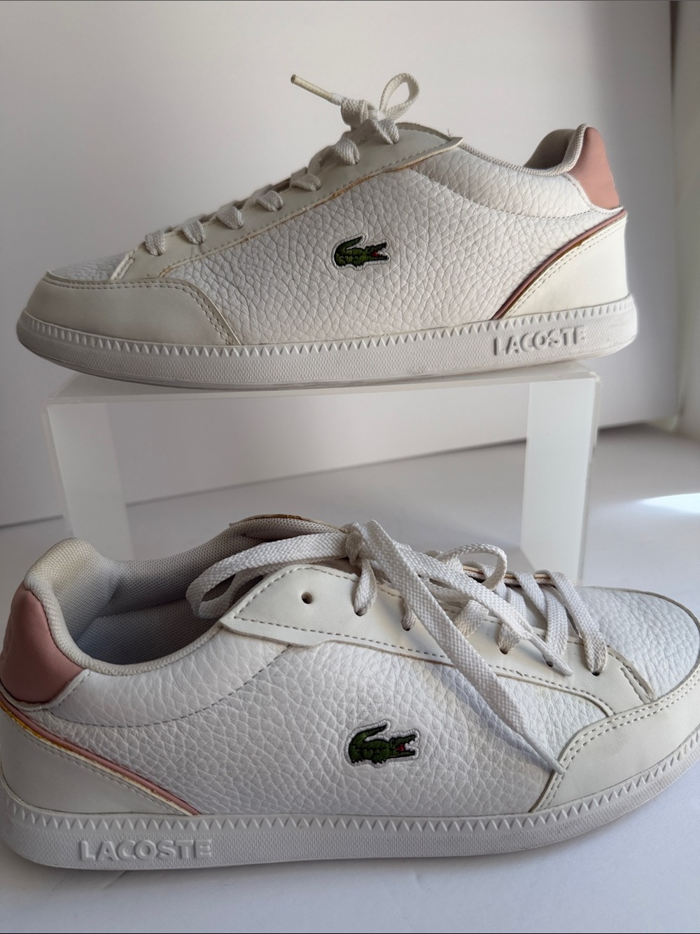 Lacoste Women  White Sneakers with Blush Heel 8.5